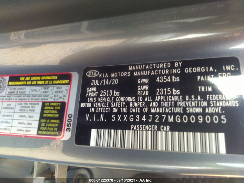 2021 KIA K5 EX 5XXG34J27MG009005