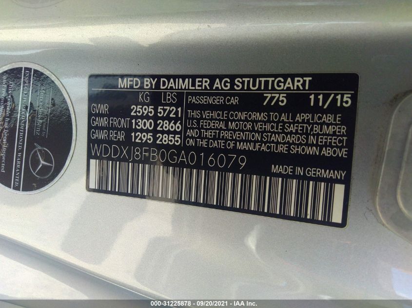 2016 MERCEDES-BENZ S-CLASS S 550 WDDXJ8FB0GA016079