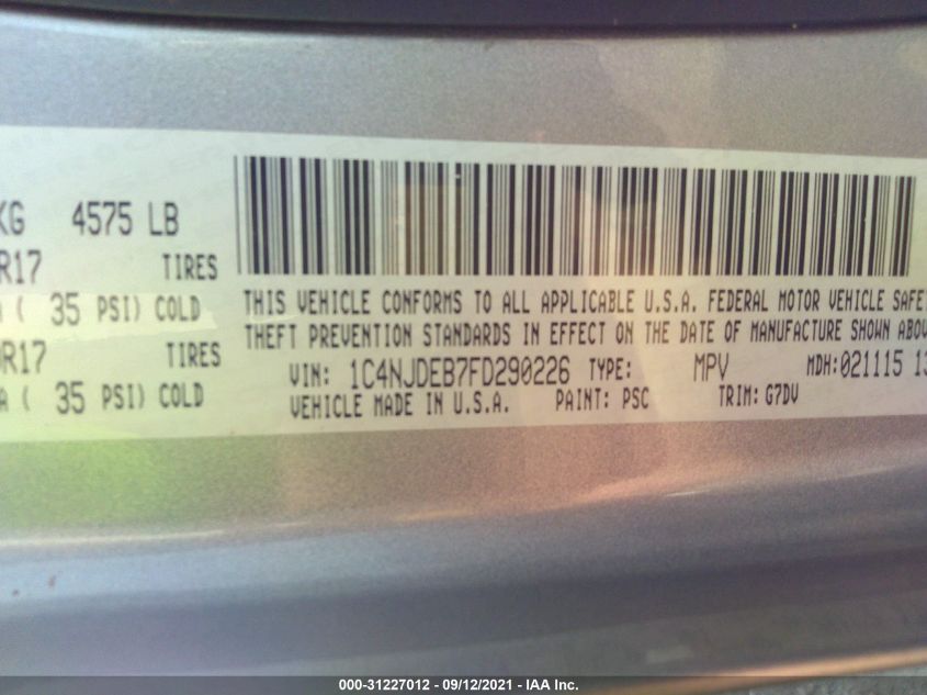 2015 JEEP COMPASS LATITUDE 1C4NJDEB7FD290226
