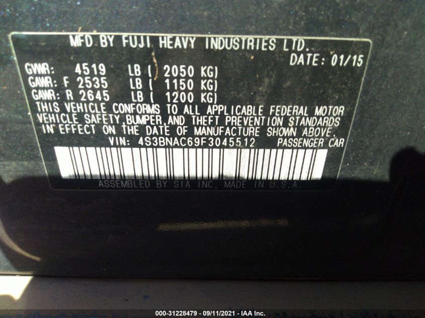 2015 SUBARU LEGACY 2.5I PREMIUM 4S3BNAC69F3045512