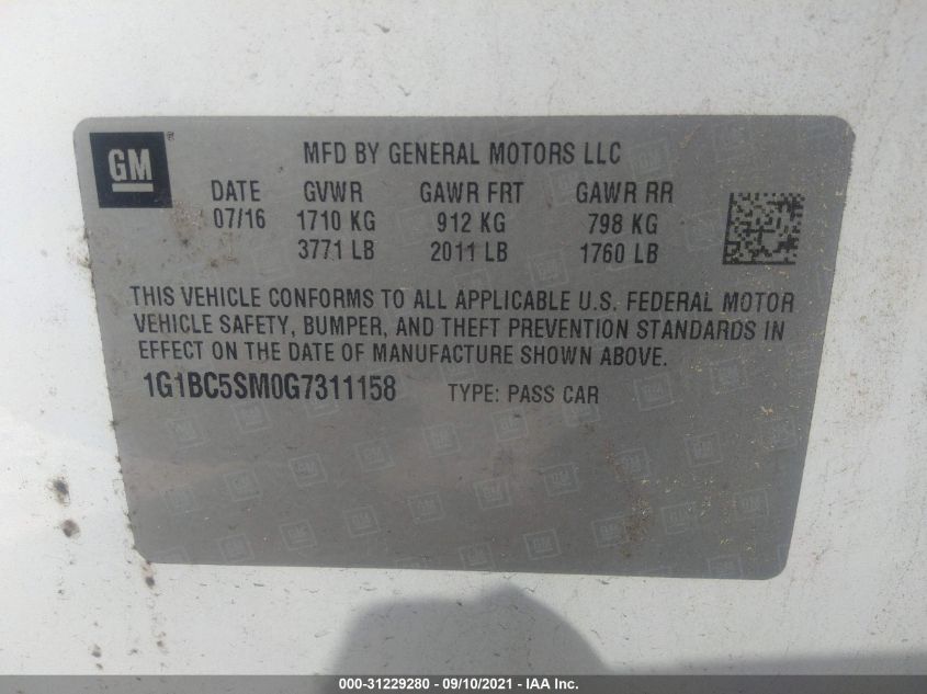 2016 CHEVROLET CRUZE LS 1G1BC5SM0G7311158