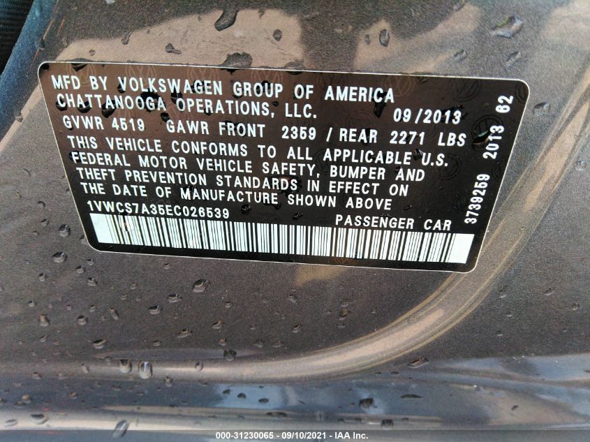 2014 VOLKSWAGEN PASSAT SEL PREMIUM 1VWCS7A35EC026539