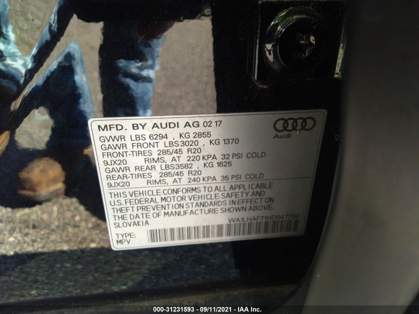 2017 AUDI Q7 PREMIUM PLUS WA1LHAF71HD047794