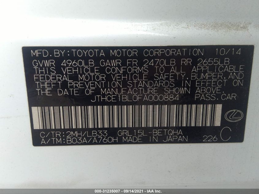 2015 LEXUS GS 350 JTHCE1BL0FA000884