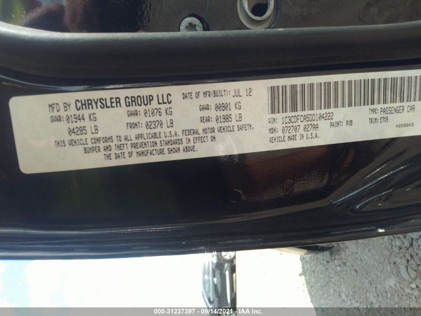 2013 DODGE DART LIMITED 1C3CDFCA5DD104222