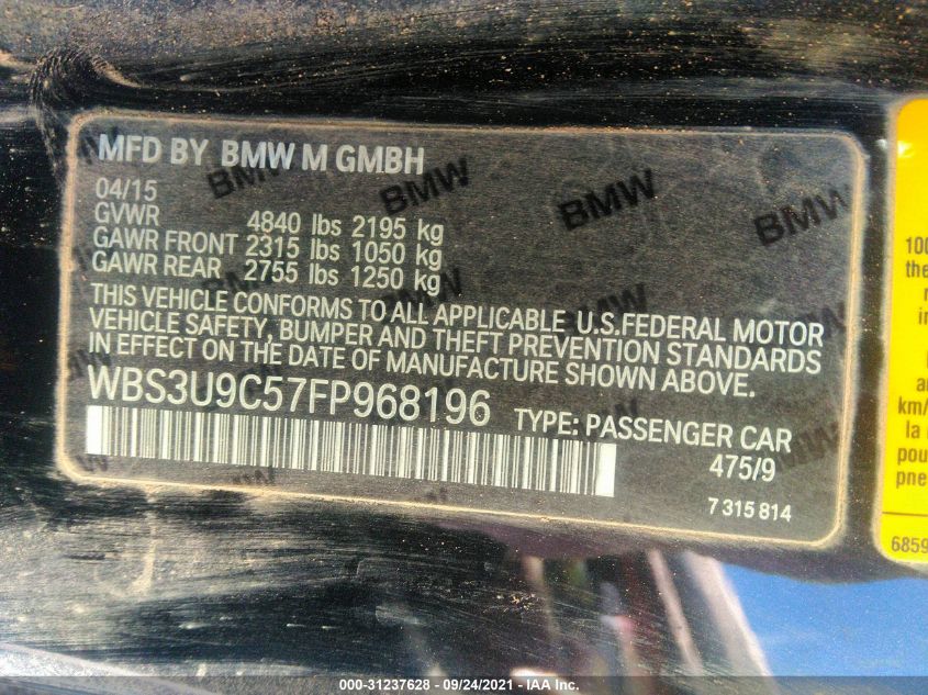 2015 BMW M4 WBS3U9C57FP968196