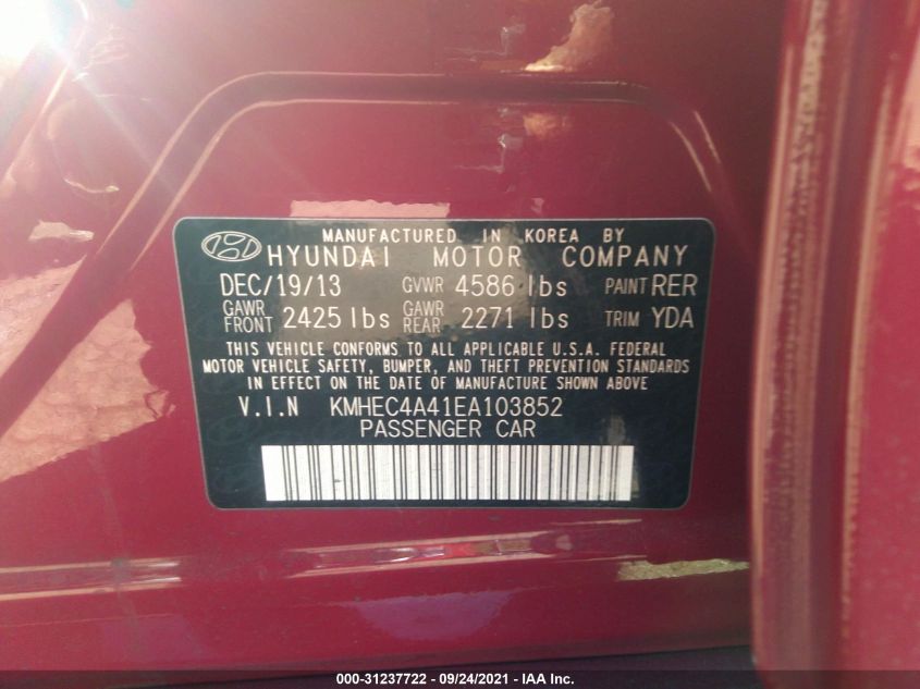 2014 HYUNDAI SONATA HYBRID LIMITED KMHEC4A41EA103852