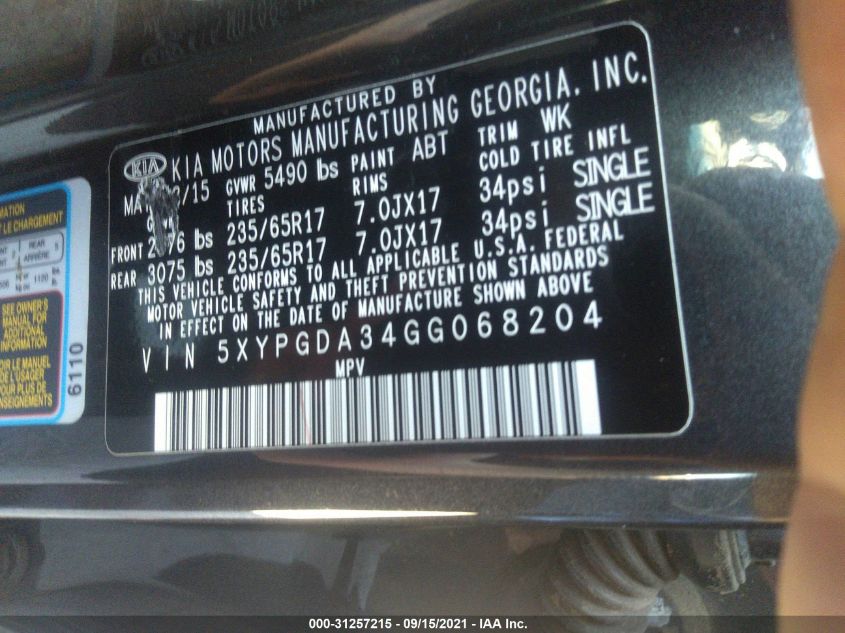2016 KIA SORENTO LX 5XYPGDA34GG068204