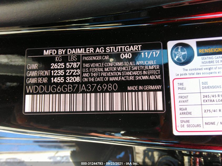 2018 MERCEDES-BENZ S-CLASS S 450 WDDUG6GB7JA376980