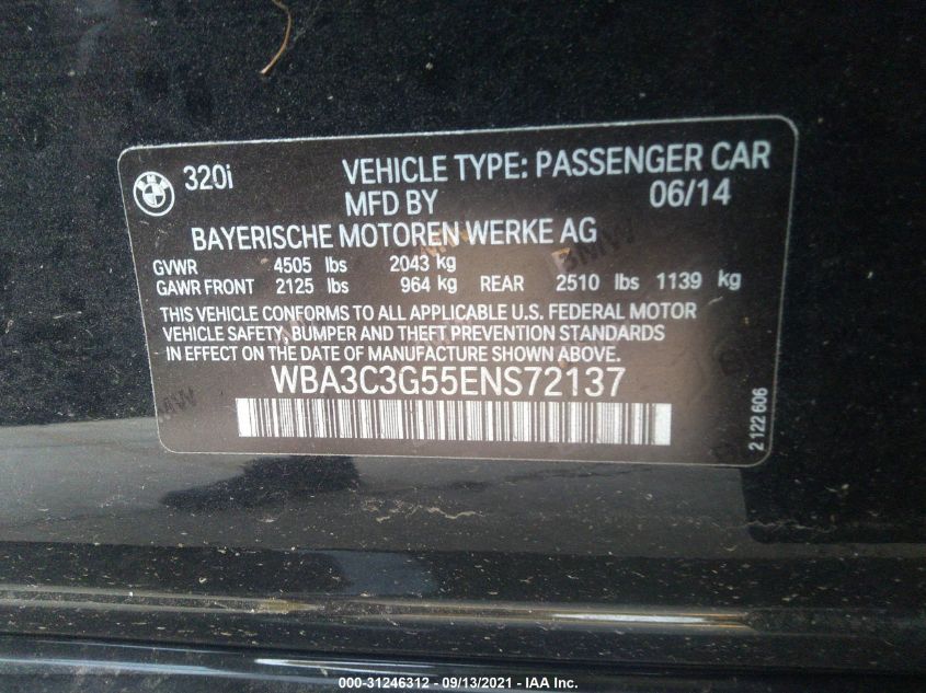 2014 BMW 3 SERIES 320I XDRIVE WBA3C3G55ENS72137