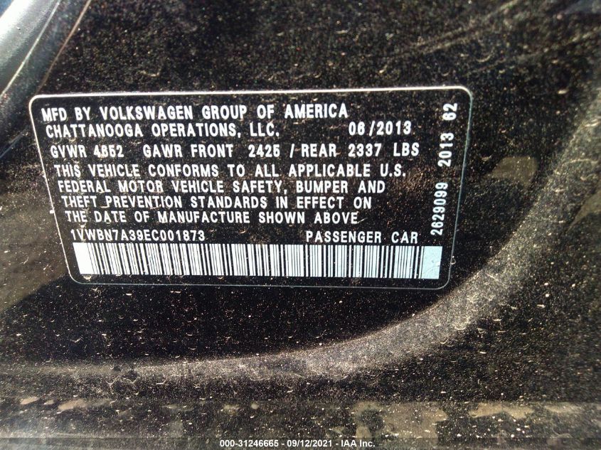 2014 VOLKSWAGEN PASSAT TDI SE W/SUNROOF 1VWBN7A39EC001873