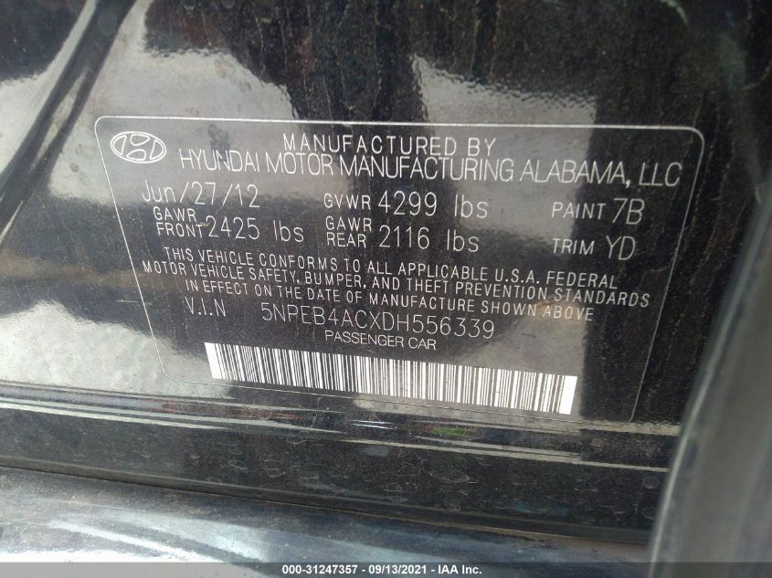 2013 HYUNDAI SONATA GLS PZEV 5NPEB4ACXDH556339