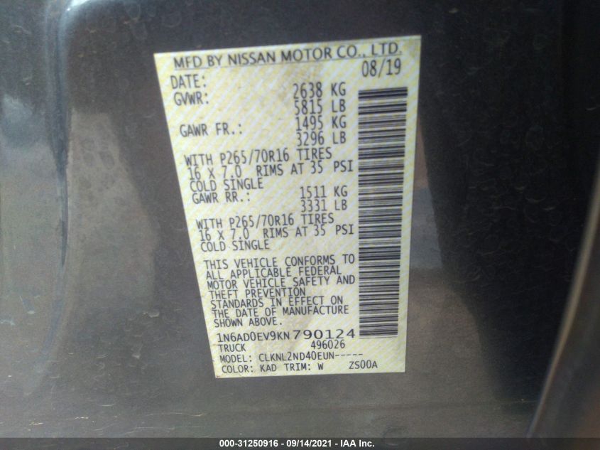 2019 NISSAN FRONTIER SV 1N6AD0EV9KN790124