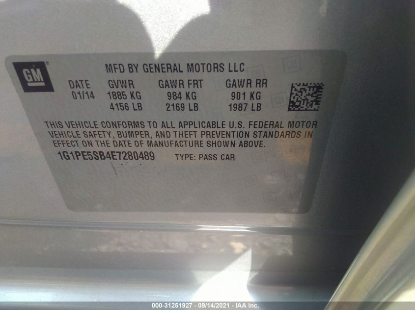 2014 CHEVROLET CRUZE 2LT 1G1PE5SB4E7280489