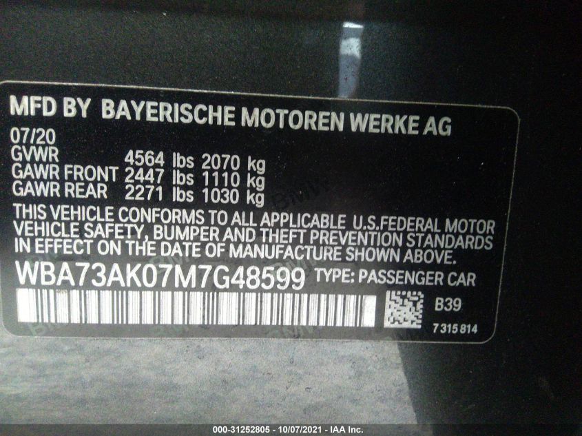 2021 BMW 2 SERIES 228I XDRIVE WBA73AK07M7G48599
