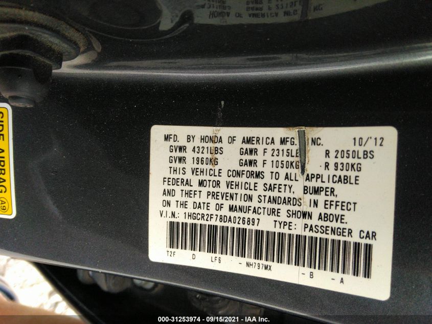 2013 HONDA ACCORD SDN EX 1HGCR2F78DA026897