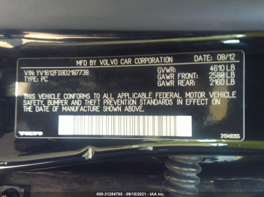 2013 VOLVO S60 T5 YV1612FS9D2187738