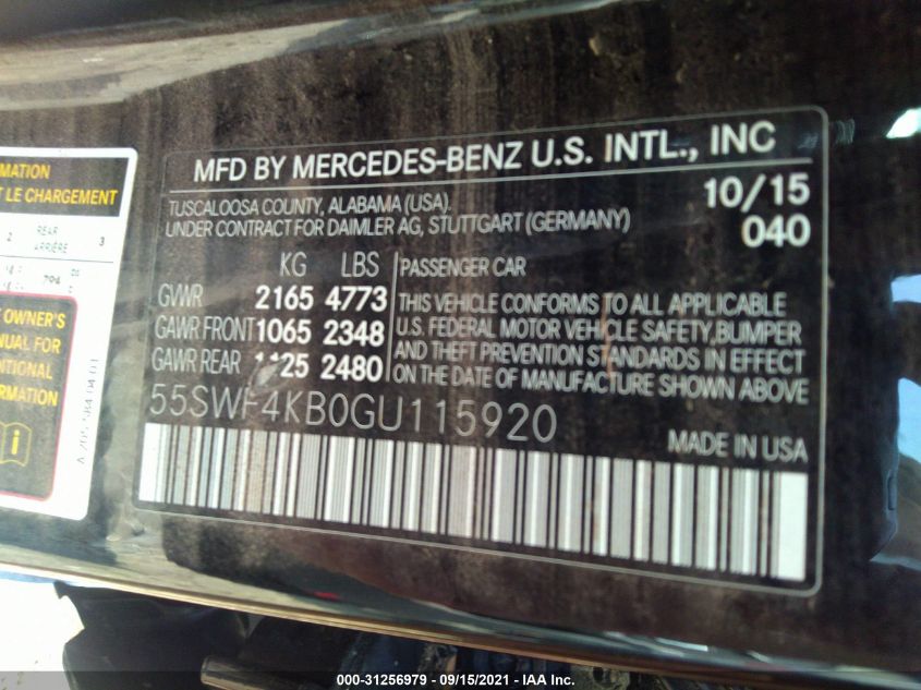 2016 MERCEDES-BENZ C-CLASS C 300 55SWF4KB0GU115920