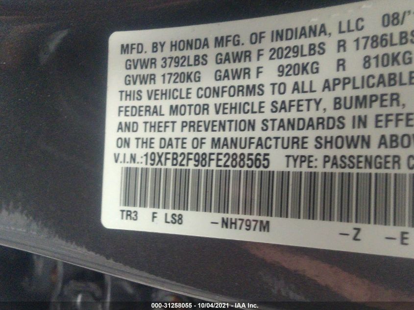 2015 HONDA CIVIC SEDAN EX-L 19XFB2F98FE288565