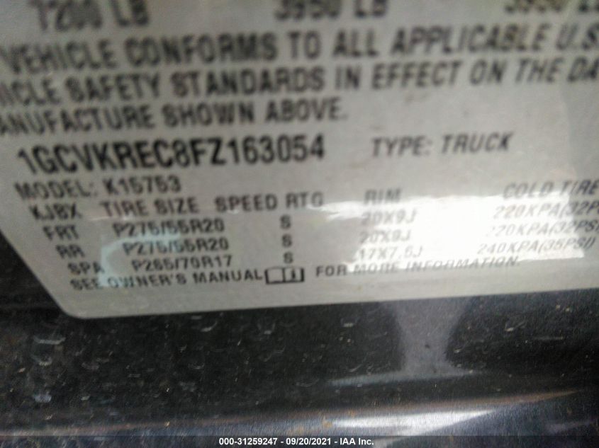 2015 CHEVROLET SILVERADO 1500 LT 1GCVKREC8FZ163054