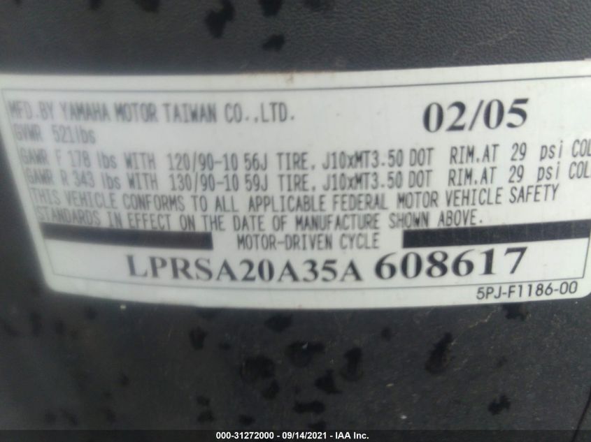 2005 YAMAHA YW50 AP ZUMA LPRSA20A35A608617