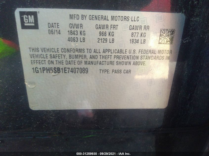 2014 CHEVROLET CRUZE ECO 1G1PH5SB1E7407089