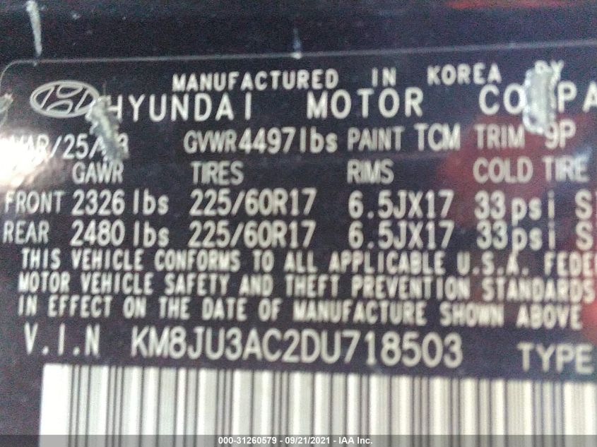 2013 HYUNDAI TUCSON GLS KM8JU3AC2DU718503