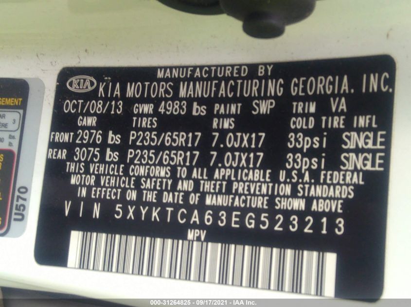 2014 KIA SORENTO LX 5XYKTCA63EG523213