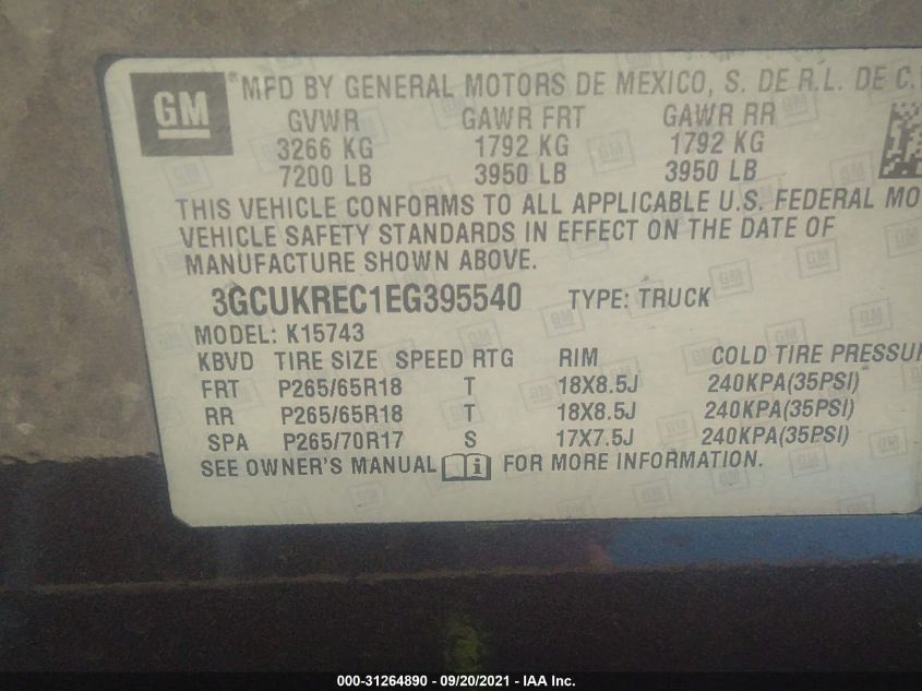 2014 CHEVROLET SILVERADO 1500 LT 3GCUKREC1EG395540