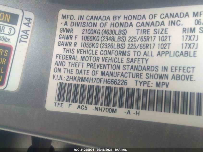 2015 HONDA CR-V EX-L 2HKRM4H70FH666226