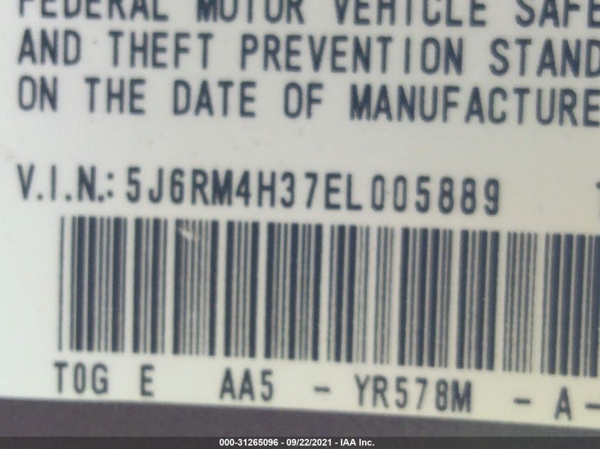 2014 HONDA CR-V LX 5J6RM4H37EL005889