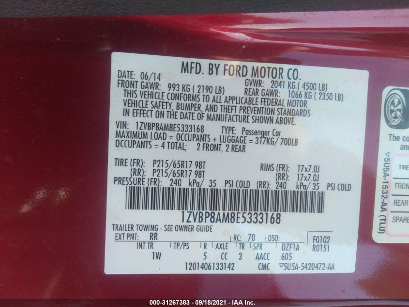 2014 FORD MUSTANG V6 1ZVBP8AM8E5333168