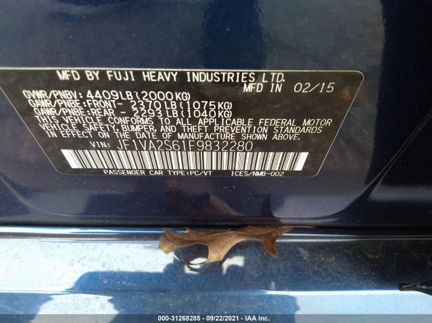 2015 SUBARU WRX STI LIMITED JF1VA2S61F9832280