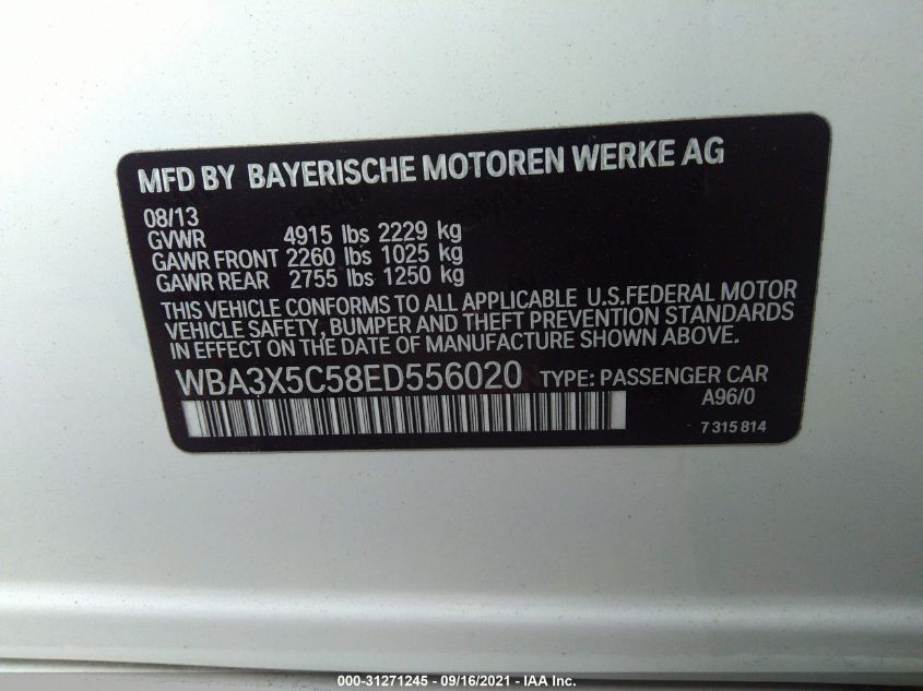 2014 BMW 3 SERIES GRAN TURISMO 328I XDRIVE WBA3X5C58ED556020