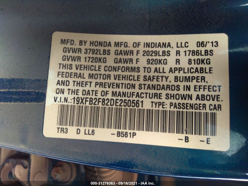 2013 HONDA CIVIC SDN EX 19XFB2F82DE250561