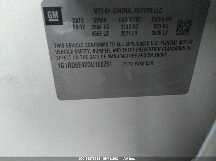 2013 CHEVROLET VOLT 1G1RD6E42DU108251