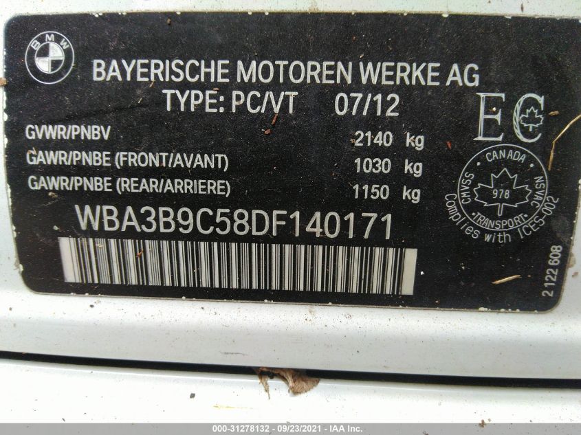 2013 BMW 3 SERIES 335I XDRIVE WBA3B9C58DF140171