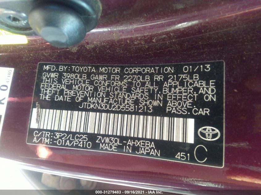 2013 TOYOTA PRIUS ONE/TWO/THREE/FOUR/FIVE JTDKN3DU2D5581213
