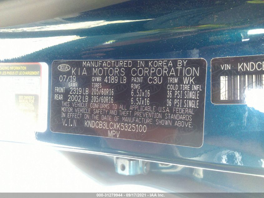 2019 KIA NIRO LX KNDCB3LCXK5325100
