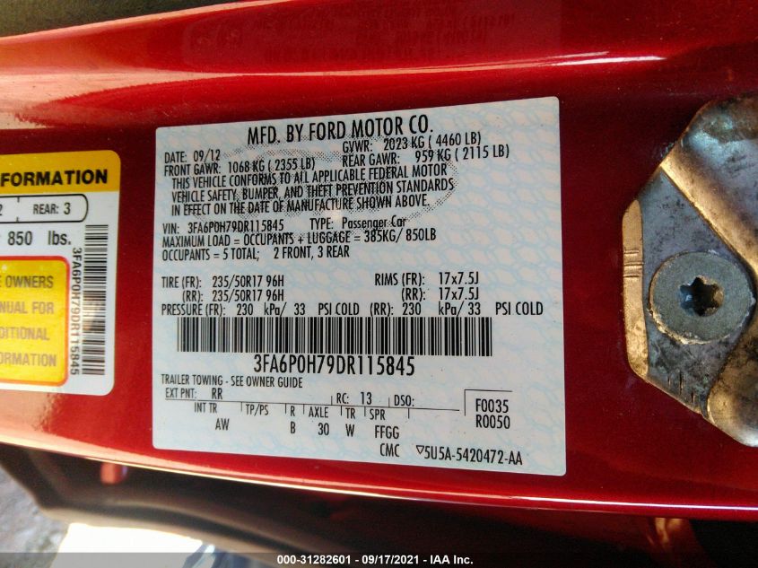 2013 FORD FUSION SE 3FA6P0H79DR115845
