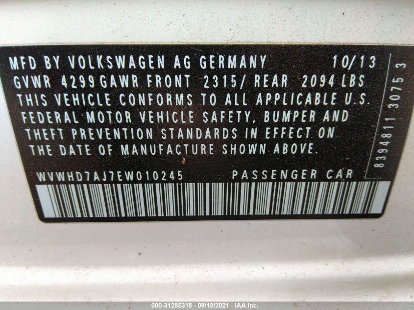 2014 VOLKSWAGEN GTI WOLFSBURG WVWHD7AJ7EW010245