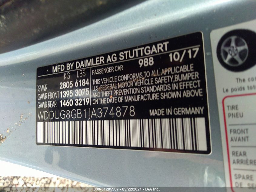 2018 MERCEDES-BENZ S-CLASS S 560 WDDUG8GB1JA374878