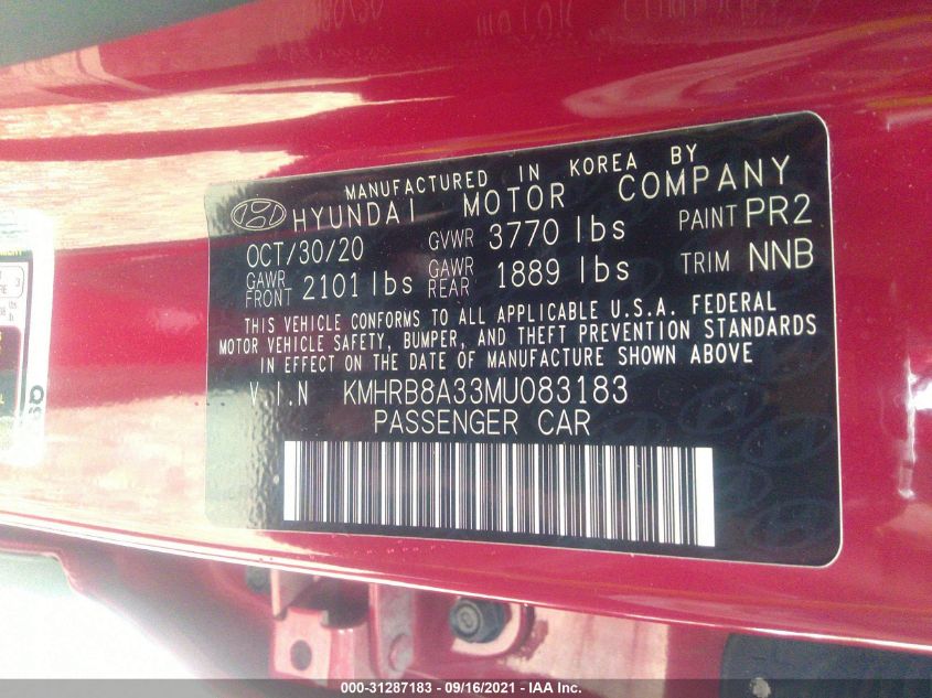 2021 HYUNDAI VENUE SE KMHRB8A33MU083183