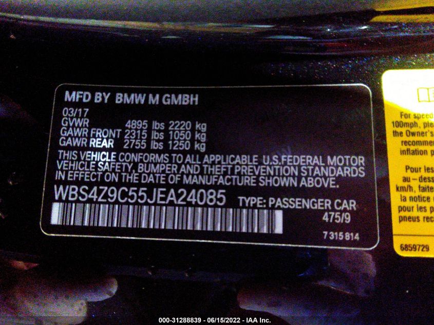 2018 BMW M4 WBS4Z9C55JEA24085