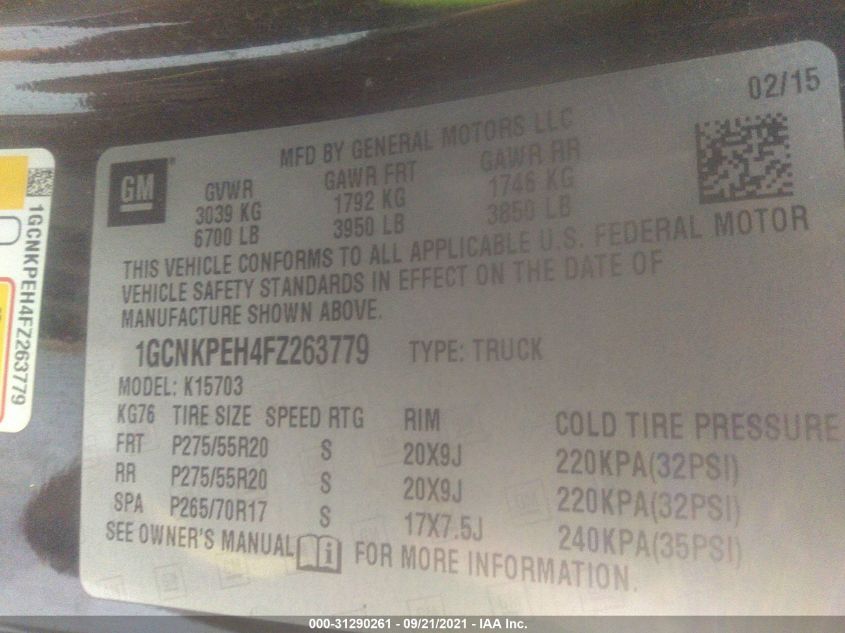 2015 CHEVROLET SILVERADO 1500 WORK TRUCK 1GCNKPEH4FZ263779
