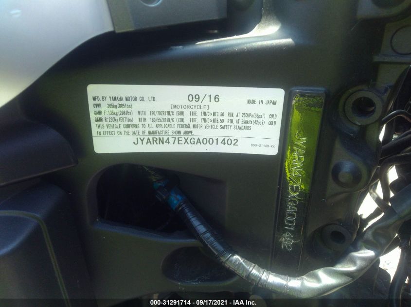 2016 YAMAHA XSR900 60TH ANNIVERSARY JYARN47EXGA001402