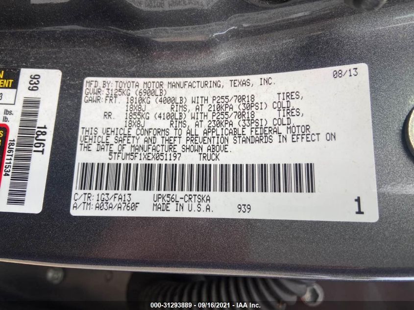 2014 TOYOTA TUNDRA 4WD TRUCK SR/SR5 5TFUM5F1XEX051197