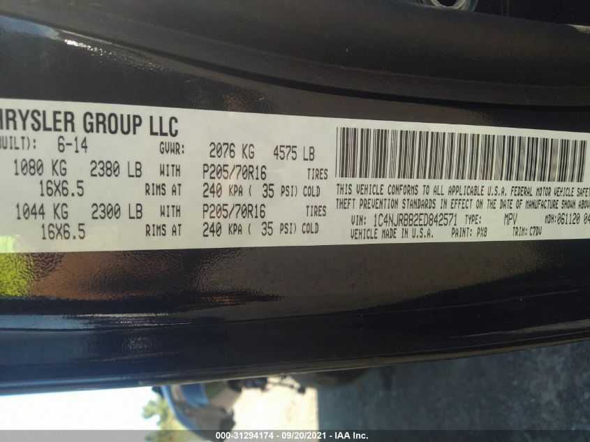 2014 JEEP PATRIOT SPORT 1C4NJRBB2ED842571