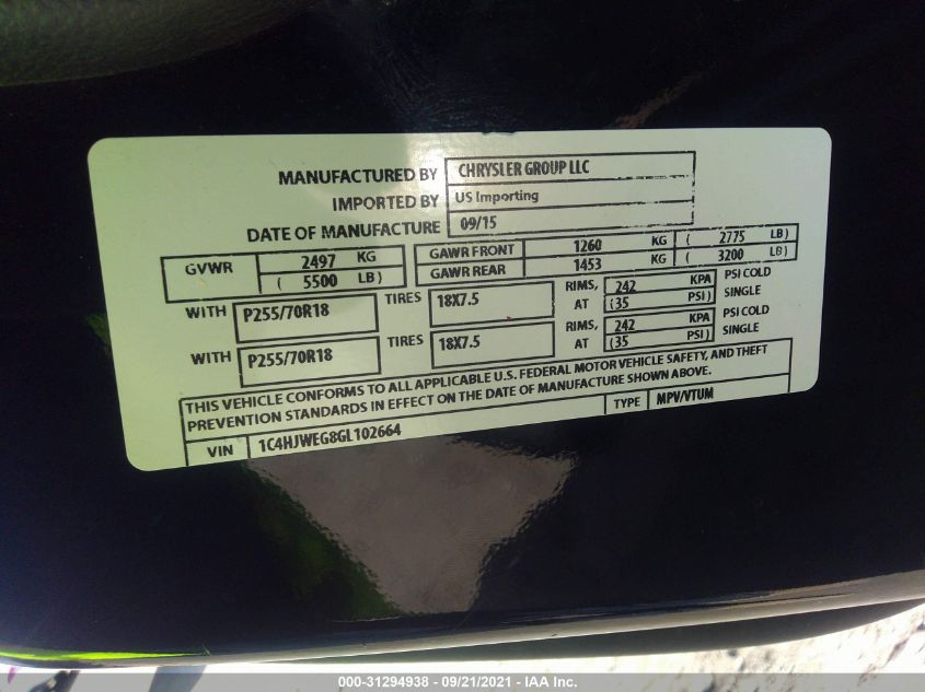 2016 JEEP WRANGLER UNLIMITED SAHARA 1C4HJWEG8GL102664