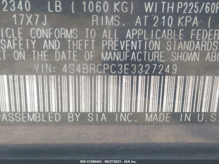 2014 SUBARU OUTBACK 2.5I LIMITED 4S4BRCPC3E3327249
